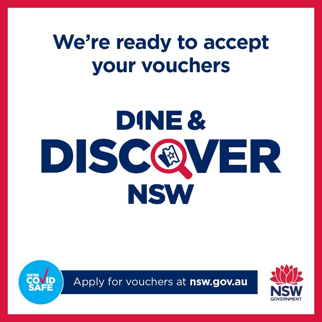 We’re ready to accept Dine & Discover NSW Vouchers